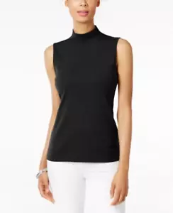 Karen Scott Mock-Neck Tank Top Women's XL Deep Black Solid Sleeveless Pullover - Picture 1 of 14