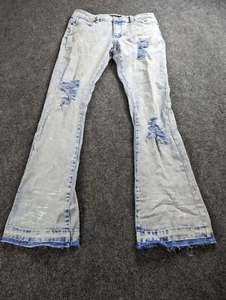 PLTKS Jeans THE WORLD IS OURS Politics Acid Wash Paint Splatter Men's Size 34 - Picture 1 of 12