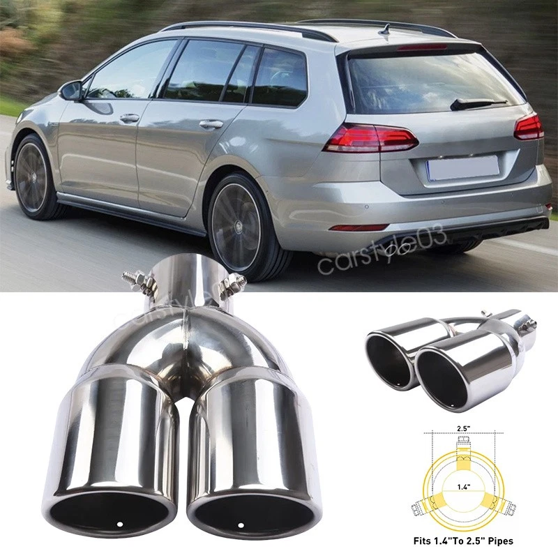 Rear Car Dual Exhaust Muffler Tip Tail Pipe Steel For VW Golf Sport Wagen - Imagem 1 de 4