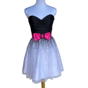Jessica McClintock Girls Sz 5 Black White Dots Strapless Prom Formal Short Gown - Picture 1 of 2