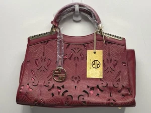 Segolene Paris Floral Cutout Leather Satchel Top Handle Purse - Picture 1 of 6