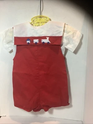 Mameluco de tren de Navidad vintage Jayne Copeland infantil niño talla 24 Mos ropa para niños Foto 1 de 4