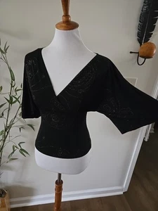 I.N. San Francisco Kimono schwarz V-Ausschnitt Oberteil, M - Bild 1 von 6