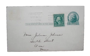 US SC 498- ux27 AMHERST, MASS JEFFERSON POSTAL CARD 1917 - Picture 1 of 2