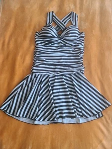 NWT Ninewe Retro Style Black White Stripe Swimsuit Bathing Suit Small - Picture 1 of 6