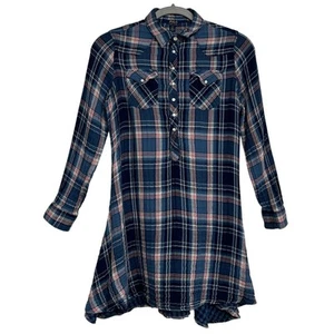 Polo Ralph Lauren Western Blue Pink Plaid Long Sleeve Cotton Shirtdress 14 Youth - Picture 1 of 16