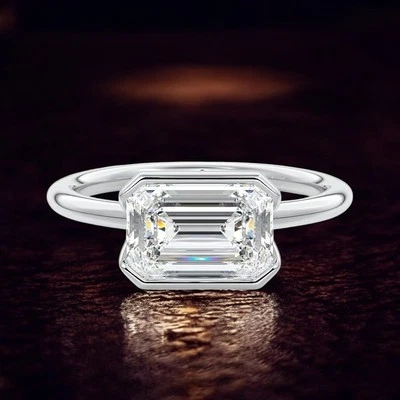 Engagement Ring 14k White Gold Lab Grown 2 Carat IGI Certified Emerald Diamond - Image 1 of 4