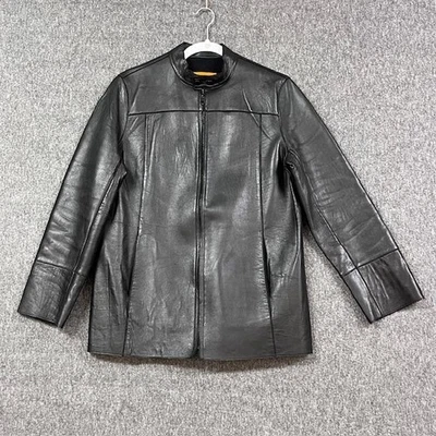 Chaqueta Cynthia Cynthia Steffe para mujer mediana de cuero negro con cremallera frontal forrada de vellón Foto 1 de 4