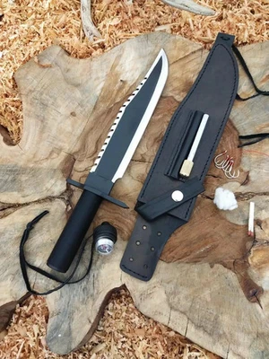 Cuchillo Bowie de caza de hoja de acero al carbono hecho a mano personalizado, cuchillo de camping. Foto 1 de 4