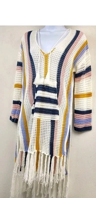 FOREVER 21 Crochet Tejido Abierto Con Capucha Natación Cubrir Playa Mujer M Rayas Hippie Foto 1 de 4