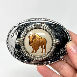 Fibbia cintura Erickson's argento metallo bufalo bisonte USA cowboy western rancher - Foto 1 di 10