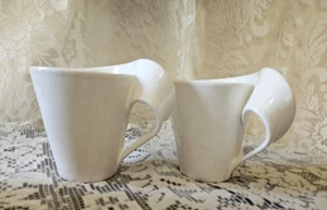 Villeroy Boch 1748 Luxembourg New Wave Cafe Coffee Cups Mugs White 12oz Pair 2 - Picture 1 of 5
