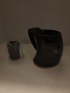 Game of thrones stark house  drinking horn mug wolf carved tankard shot glass - Picture 1 of 3