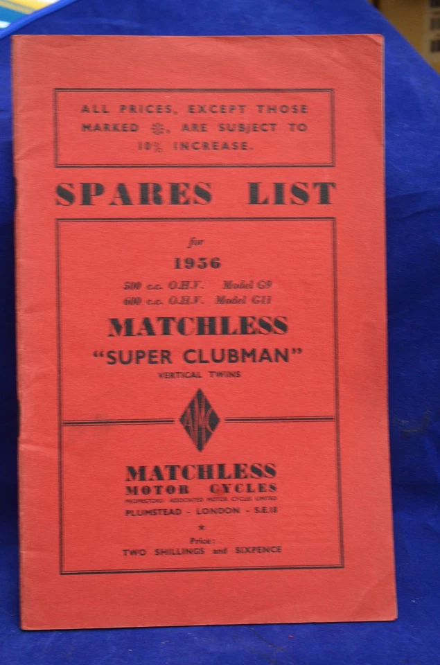 原装 1956 Matchless Super Clubman G9 G11 零件目录备件清单 — 第 1/1 张图片