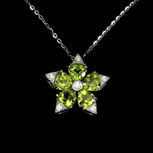 925 Sterling Silver Necklace Trilliant Peridot 6mm Natural Gemstone Jewelry 18in - Picture 1 of 13