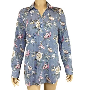 Talbots Button-Up Blouse Size Medium Top Floral Blue & White Pink - Picture 1 of 8