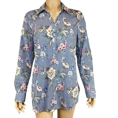 Talbots Button-Up Blouse Size Medium Top Floral Blue & White Pink - Image 1 of 4