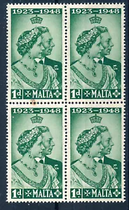 MALTA 1948 ROYAL SILVER WEDDING SG249 BLOCK OF 4 MNH - Picture 1 of 1