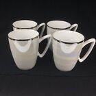 Pier 1 Iris Luster Art Deco Coffee Mugs White Opalescent Platinum Rim Set Of 4