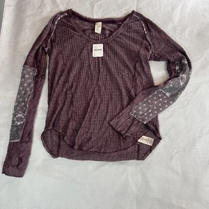 Free People we the free Arden Long Sleeve T-Shirt NWT Size Large WINE/bordeaux - Picture 1 of 9