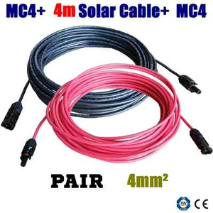 Pair 4m Solar Cable Connectors(Two End) PV Solar Panel Extension 4mm² Wire Plug - Picture 1 of 1