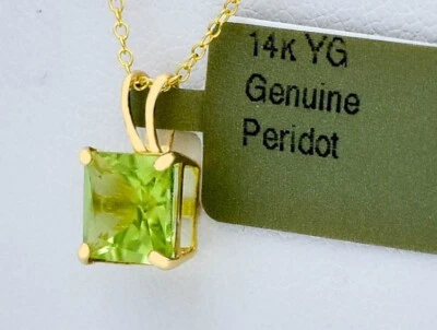 GENUINE 0.94 Cts PERIDOT PENDANT 14K GOLD - Free Chain - NEW WITH TAG - Image 1 of 4