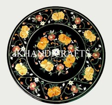 36" Marble Coffee Table Top Yellow Beautiful Floral Work Inlaid Hallway Decor 