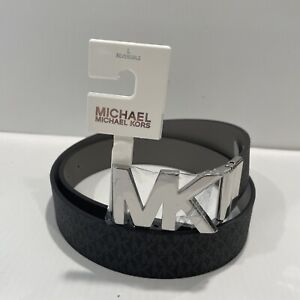 New MICHAEL KORS Women’s Twist Reversible  Black/Gray MK Logo Belt Size Large