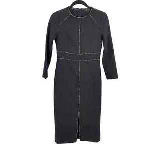 Zara Basic Women's Long Sleeve Pencil Dress Black Leopard Trim S - Picture 1 of 5