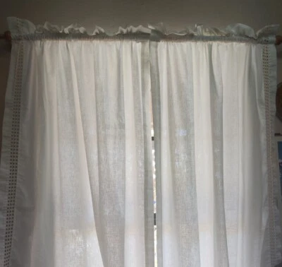 Пара белых ЗАНАВЕСОК панелей род карман точка отделка дизайн края хлопковая смесь сделано в США - Изображение 1 из 4