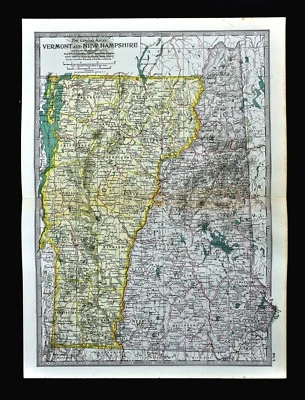 1902 Century Map - Vermont New Hampshire Lake Champlain Mount Washington Concord - Image 1 of 2