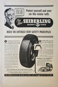 Neumático de seguridad Seiberling 1938 anuncio vintage protégete a ti mismo y a tu coche - Imagen 1 de 1
