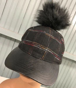 Vince Camuto Plaid Pom Pom Knit Adjustable Baseball Hat Cap - Picture 1 of 6