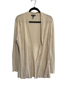 EILEEN FISHER Womens Sweater Linen Blend Open Front Cardigan Natural Sz L - Picture 1 of 6