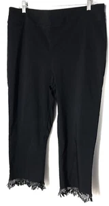 Avenue 18 Plus Woman’s Black Capri Pants Stretchy Pull On Lace Fringe Hem - Picture 1 of 6
