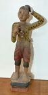 ANTIQUE THAI CARVED WOOD PAINTED STATUE OF A BUDDHIST MALE FIGURE - EARLY 20th C