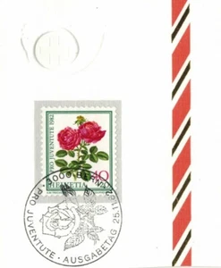1982-Briefmarke auf Fragment/Flamme**/Rose.Hugh Dickson-Schweiz-Bern-Stamp-Ob.1167 - Bild 1 von 1