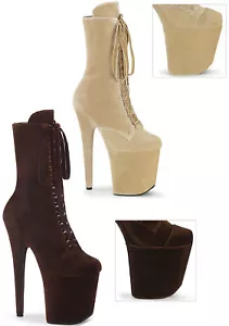 Pleaser 7 Inch Heel, 2 3/4 Inch Platform Lace-Up Mid Calf Boot, Side Zip - Picture 1 of 18