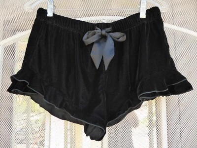 Victoria’s Secret Black Velvet Ruffle Lounge Shorts; Size Small - Image 1 of 2