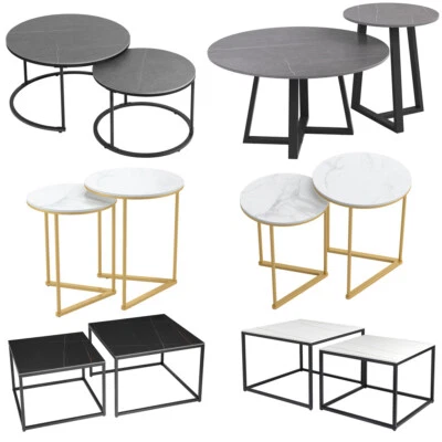 Set Of 2 Nesting Coffee Table Bedside Table Side Table Marble Grey White Black - image 1 of 4