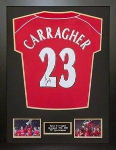 FRAMED JAMIE CARRAGHER SIGNED LIVERPOOL FOOTBALL SHIRT COA PROOF KOP LEGEND - Picture 1 of 3