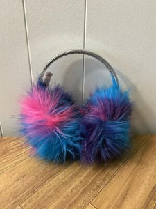 Justice One Size Girls Ear Muffs Faux Fur Pink Blue - Picture 1 of 7