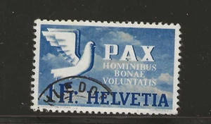 Switzerland Scott #301 used 1FR blue 1945 PAX Dove stamp light cancel f/vf - Picture 1 of 2