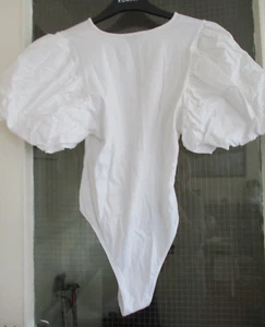 Ladies ZARA White Stretch Short Puff Sleeve Bodysuit M - Picture 1 of 5
