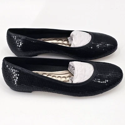 Zapatos de vestir planos de ballet con lentejuelas Bronwyn negros para mujer 6 M Foto 1 de 4