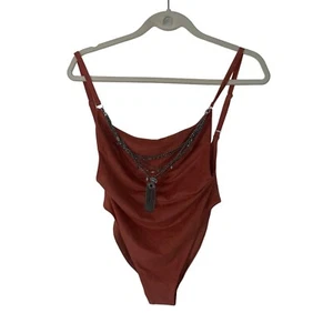 Blue Life One Piece Swimsuit Size Medium Red Faux Suede Necklace New Rare Oasis - Picture 1 of 14