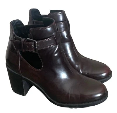 Botines para mujer ZARA TRAFALUC de charol borgoña liso con correa en T talla 40 Foto 1 de 4