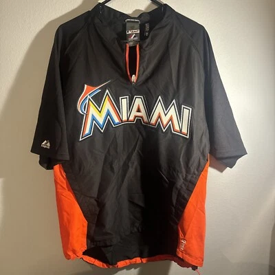 Miami Marlins Majestic Cool base Wind breaker Mens Large Short Sleeve 1/4 Zip - Image 1 of 4