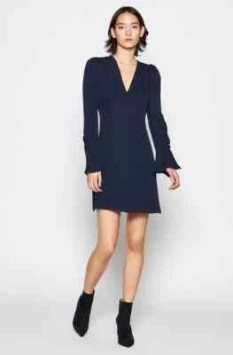 JOIE новый с Ярлыками $378 Abnar темно-100% шелк v-образным вырезом гофрированный рукав Shift платье размер 4 - Изображение 1 из 4