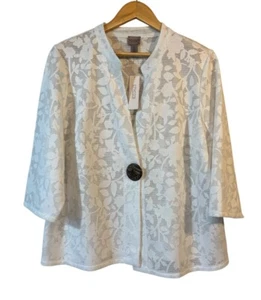 Easywear by CHICO's 1 White Lace Jacket 3/4 Sleeve Large Button Size L NWT - Picture 1 of 9